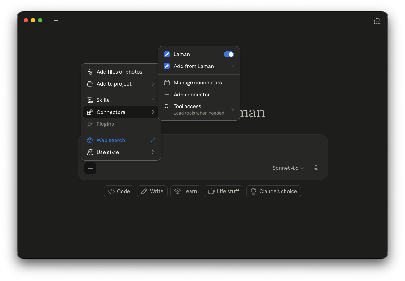 Connector icon in chat input